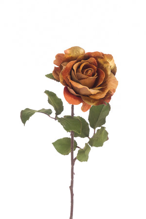 Caramel coloured artificial rose stem with 3 leaf branches
