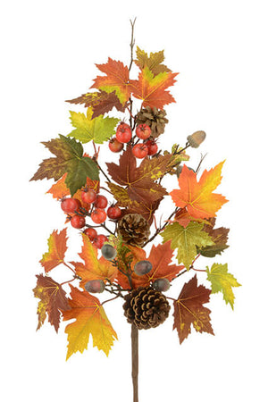 Autumn leaves foliage stem including maple leaves, acorns and rose hip berries