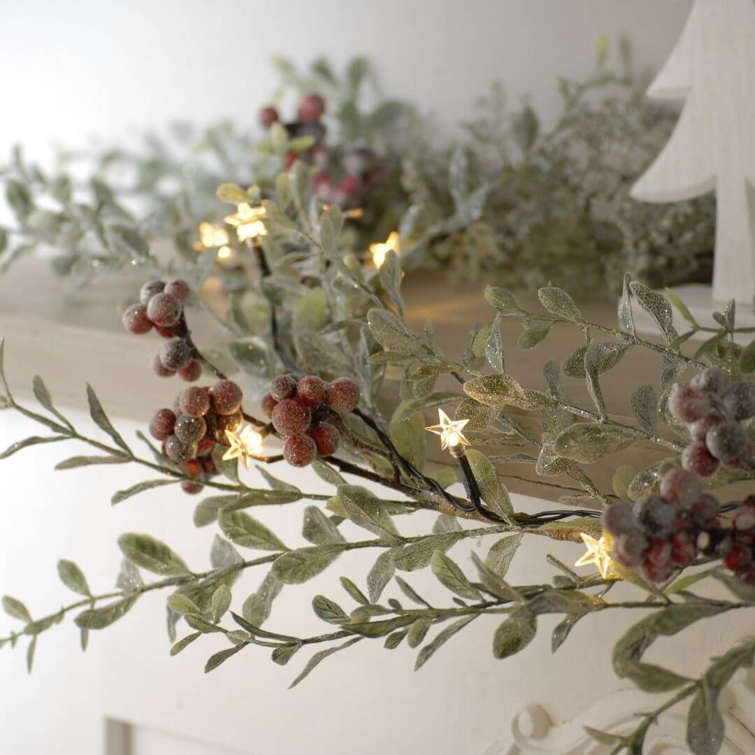 Battery powered star lights on a mantelpiece