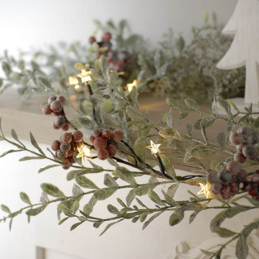 Battery powered star lights on a mantelpiece