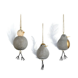 Showing the three styles of bird Christmas tree decorations
