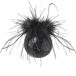 Black feather glass bauble Christmas tree decoration