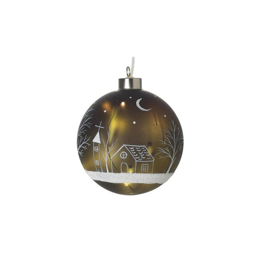 Showing the coloured lights in the scenic black light up Christmas baubles