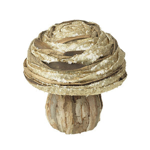 Natural fabric, sequin and wood mushroom perfect for both Autumn decorating and Christmas