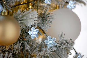Close up of snowflake bulbs on the battery snowflake Christmas lights
