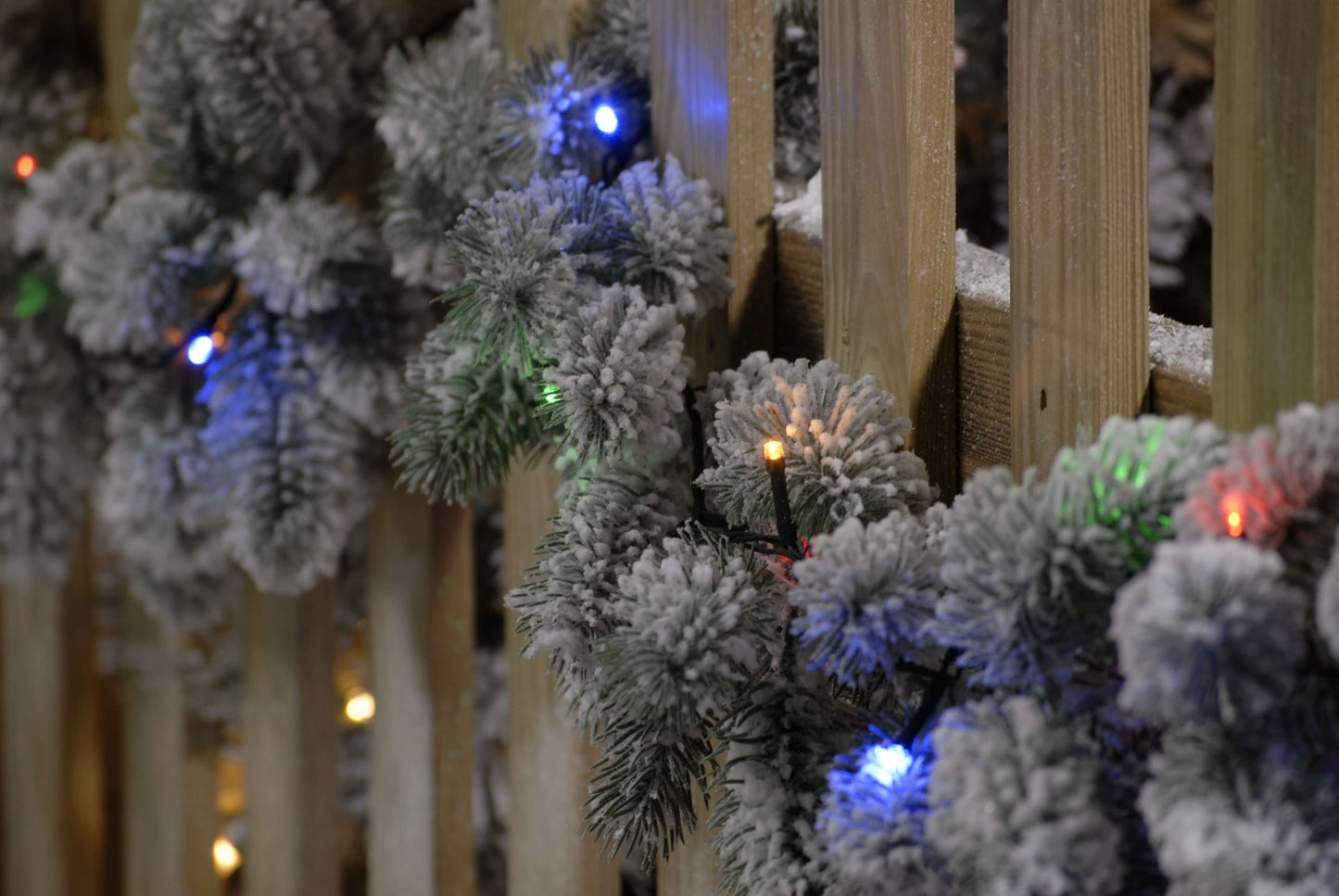 480 Multi Colour LED String Lights and a close up of the bulbs on the Christmas garland