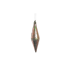 Copper tree decorations - a green olive shaped bauble with copper foiling over it