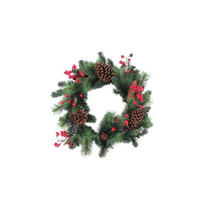 Decorated small wreath with fir cones, berries and foliage
