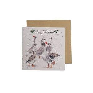 Geese Christmas cards showing the fine art detail and the kraft envelope.  Square shape