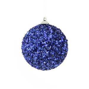 Glitter blue Christmas tree baubles using  a mix of royal blue sequins, glitter and beads
