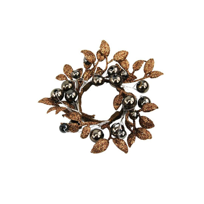 Copper and Brown Berry Foliage Christmas Candle Ring