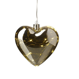 Light up heart decoration made from dark grey glass and powered by 3 x AA batteries