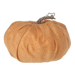 Showing the orange material pumpkin with the close detail of the fabric