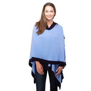 Mid Blue Cashmere Wrap Poncho as worn on model