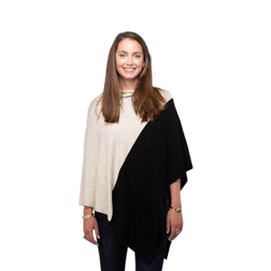 Oatmeal and Black Cashmere Poncho as worn on a model