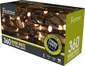 An alternative colour to the cold white LED string Christmas lights is this box of 360 warm white LED string Christmas lights