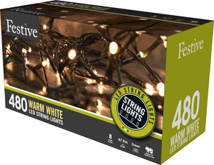 Alternative colour to the multi colour LED string Christmas lights is this box of 480 warm white LED string Christmas lights