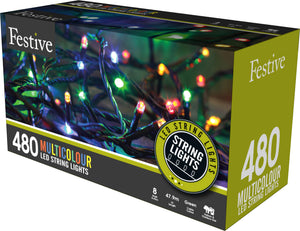 Alternative colour to the white LED string Christmas lights is this box of 480 multi colour LED string Christmas lights