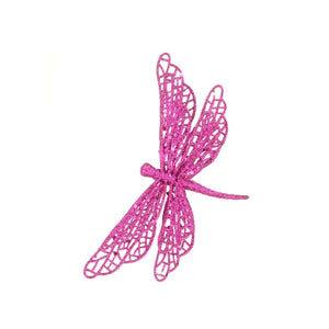 Pink butterfly clip with cut out details in wings and covered in fuschia glitter