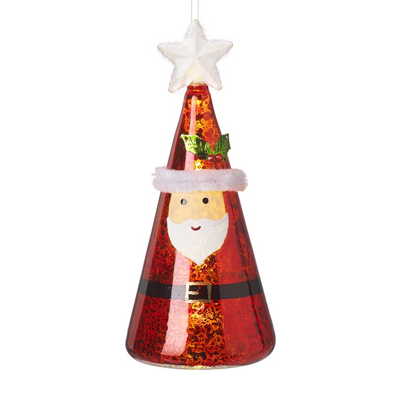 Painted glass red Father Christmas that lights up and is shaped like a Christmas tree