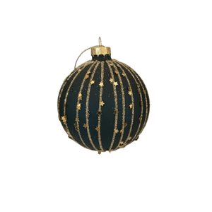 Dark inky glass with gold star Christmas baubles