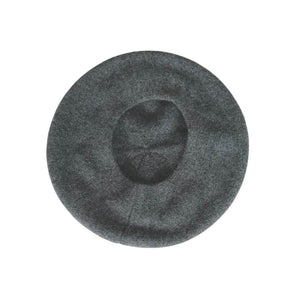 The bottom of the charcoal grey beret hat