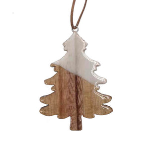 Wooden tree Christmas decorations showing the half dipped diagonal effect