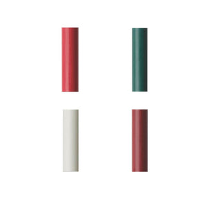 Showing the 4 colours available, including red, dark green, ivory dinner candles and burgundy